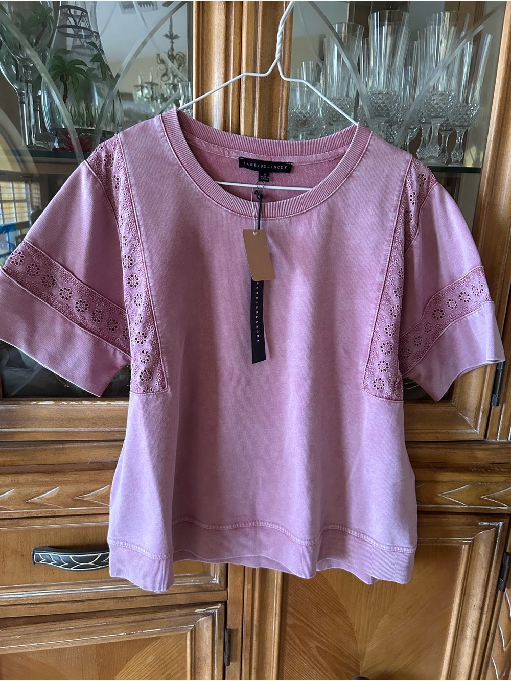 Jane and Delancey Dusty Mauve Eyelet Short-Sleeve Tee